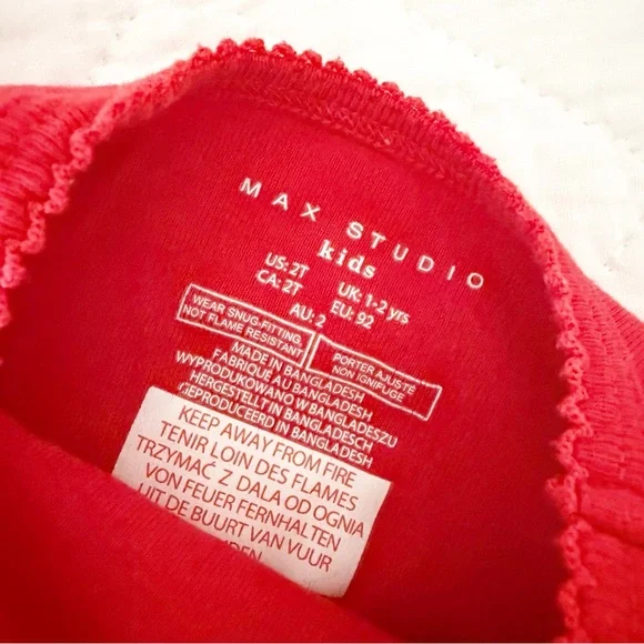 MAX STUDIO KIDS Toddler Girl Pajama Set Red Hearts Mama’s Best Girl 2T - Picture 3 of 5